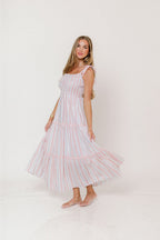 Gigi Floral Striped Maxi Dress in Cottage Pink