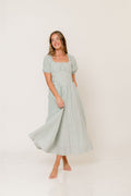 Briana Gingham Basque Puff Sleeve Maxi Dress in Lily Pad