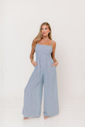 Garden Sun Smocked Jumpsuit in Blue