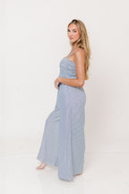 Garden Sun Smocked Jumpsuit in Blue