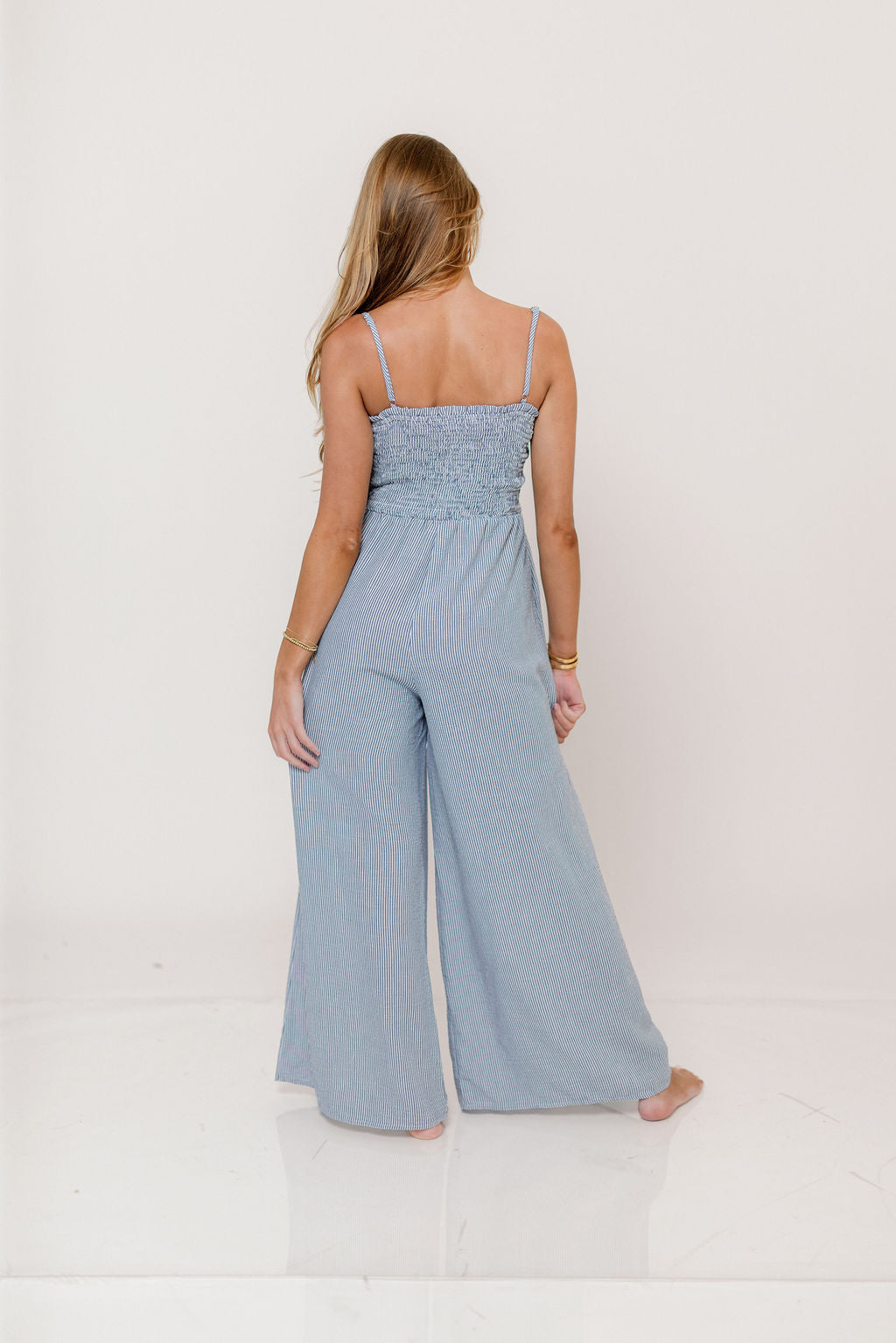 Garden Sun Smocked Jumpsuit in Blue