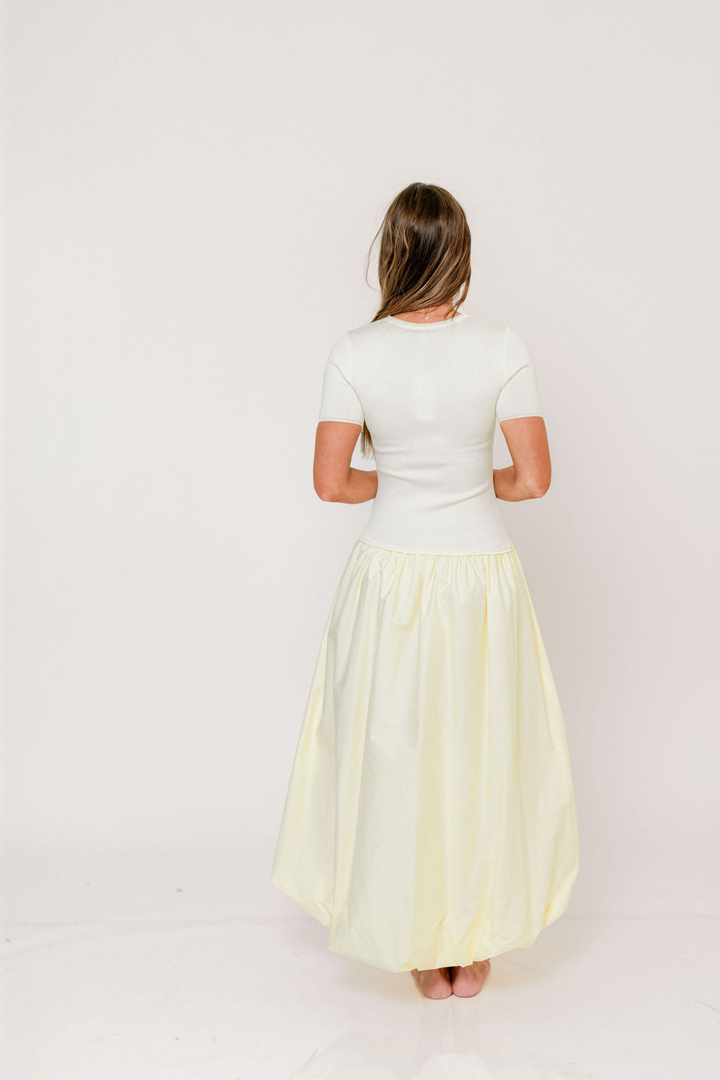 Zaniyah Bubble Skirt Midi Dress in Butter Yellow