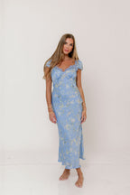 ASTR Makaela Midi Dress in Blue Floral