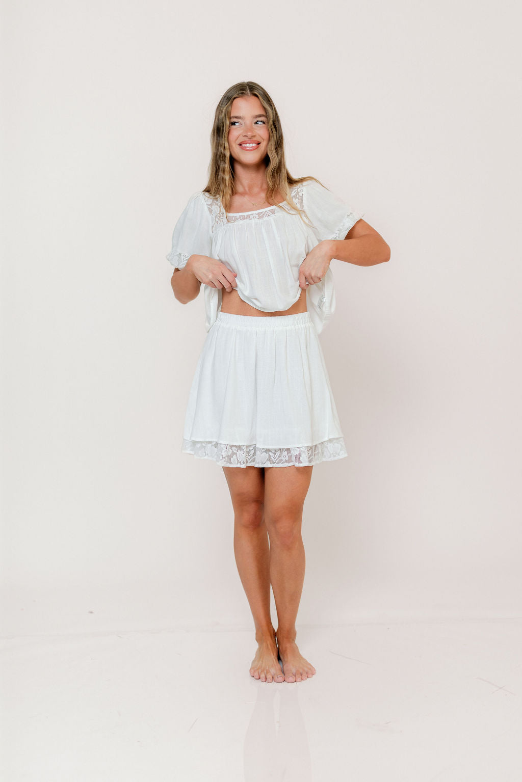Fields Layered Lace Mini Skirt in Ivory
