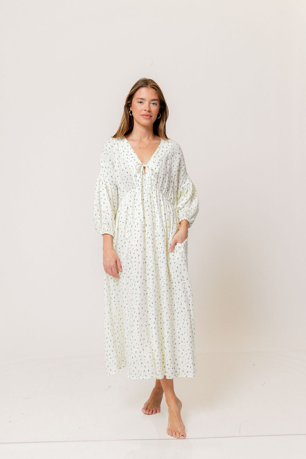 Hunter 100% Cotton Midi Dress in Bluebonnet - Bump Friendly