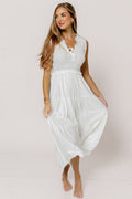 Meredith Smocked Midi Dress in Off White