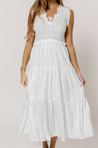 Meredith Smocked Midi Dress in Off White