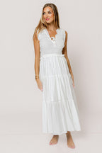 Meredith Smocked Midi Dress in Off White