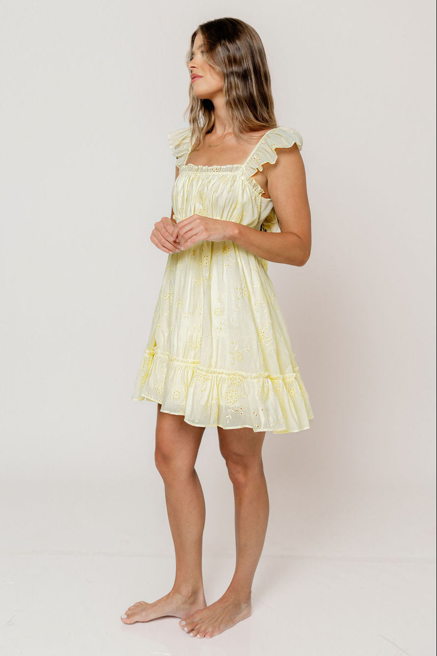 Chelsea Eyelet Mini Dress in Yellow