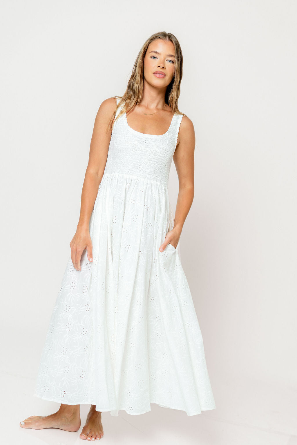 Amari 100% Cotton Maxi Dress in White