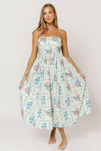 Kit Strapless Flare Floral Midi Dress in Multi