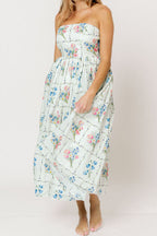 Kit Strapless Flare Floral Midi Dress in Multi