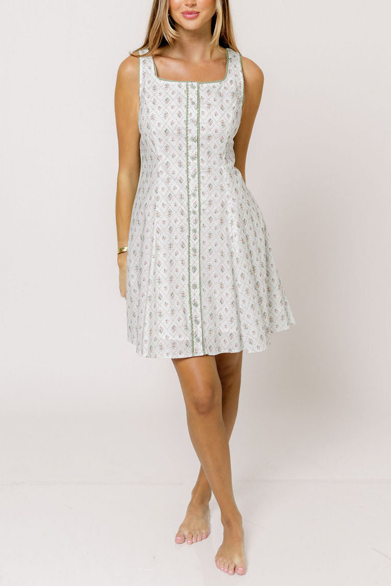 Allie 100% Cotton Button Down Floral Mini Dress in Garden Bouquet