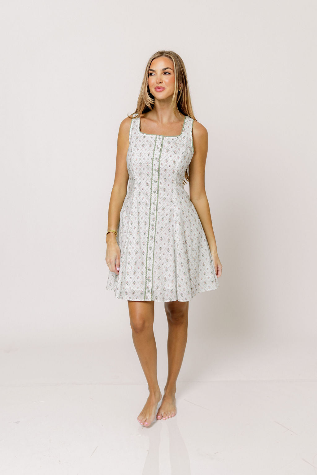 Allie 100% Cotton Button Down Floral Mini Dress in Garden Bouquet