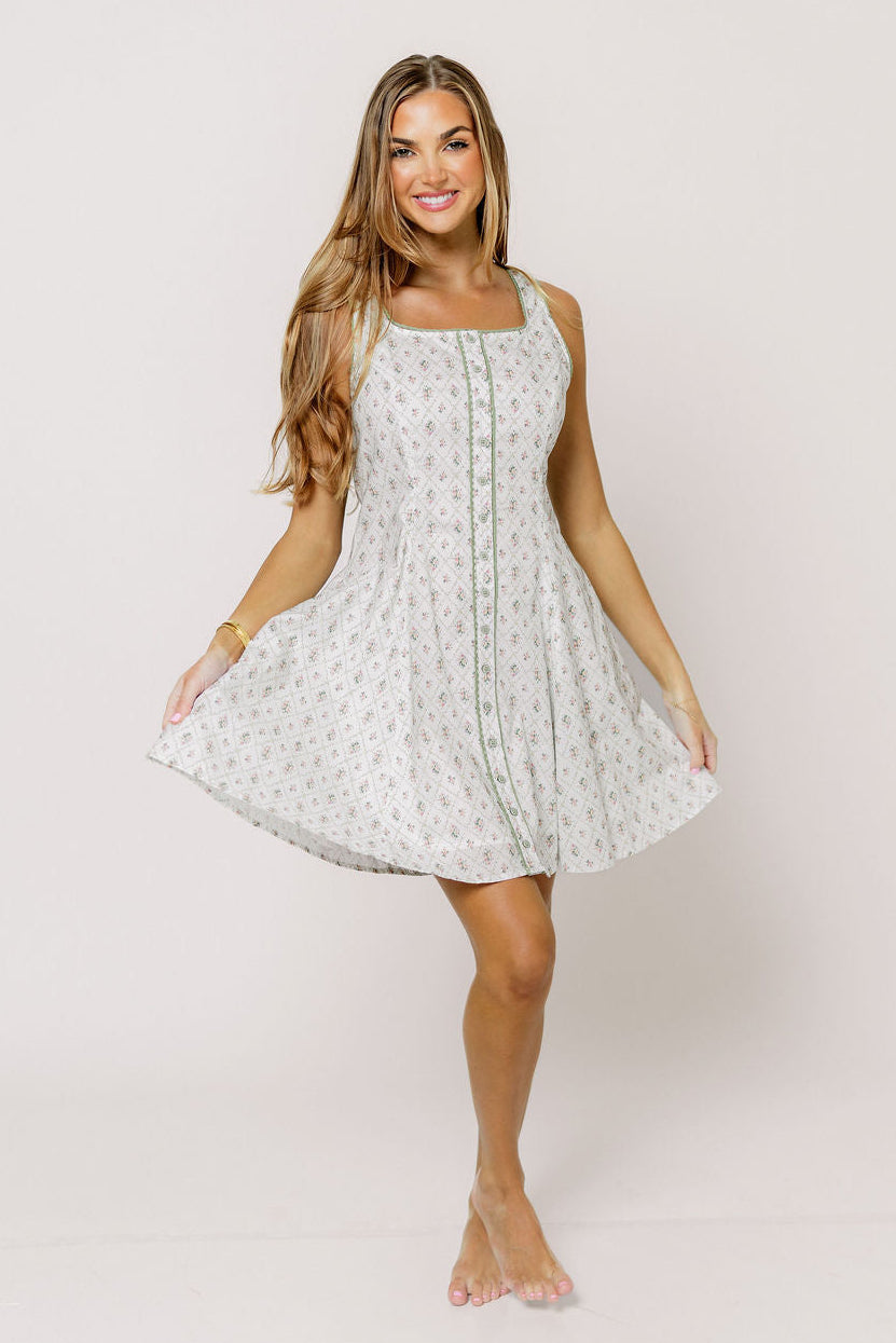 Allie 100% Cotton Button Down Floral Mini Dress in Garden Bouquet