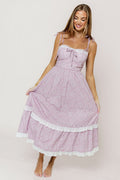 Felicia Lace Trim Floral Midi Dress in Pink