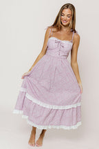 Felicia Lace Trim Floral Midi Dress in Pink