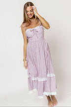 Felicia Lace Trim Floral Midi Dress in Pink