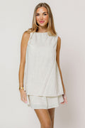Serenity Linen Layered Twisted Shoulder Detail Mini Dress in Natural