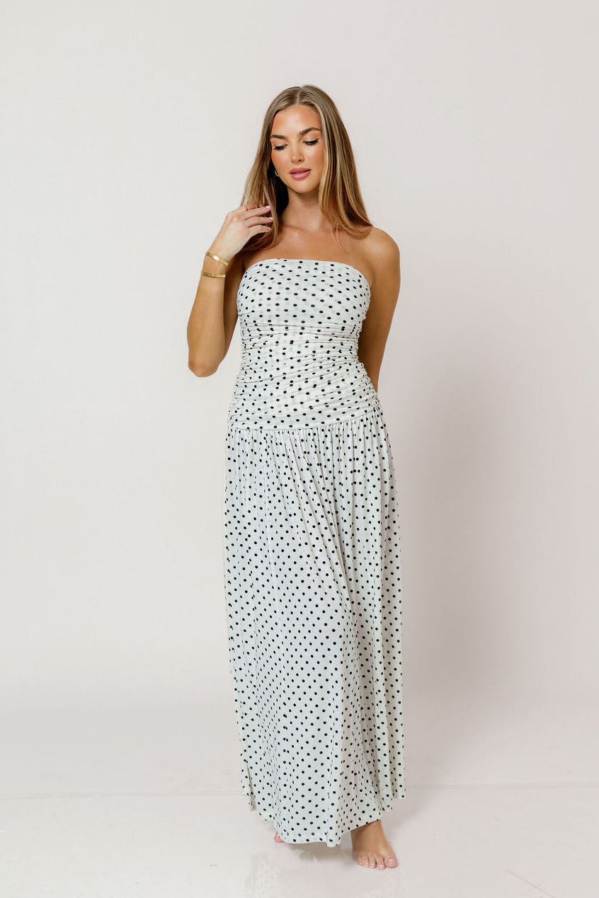 Emilee Polka Dot Maxi Dress in Ivory/Black