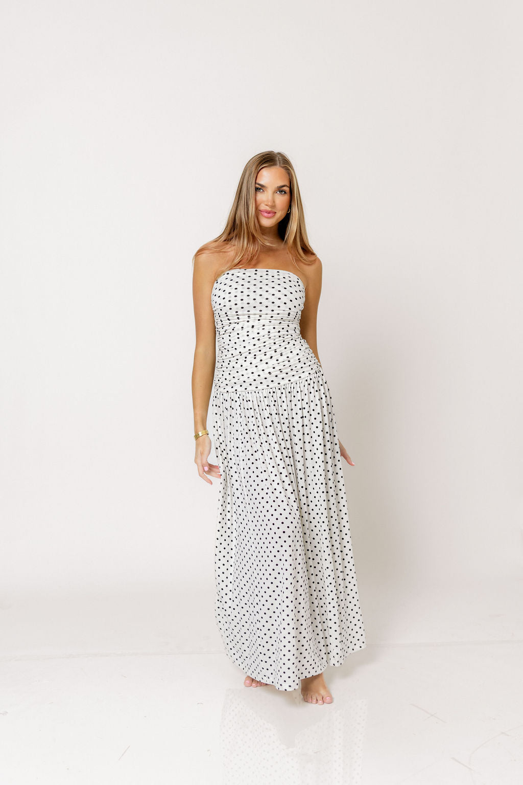 Emilee Polka Dot Maxi Dress in Ivory/Black