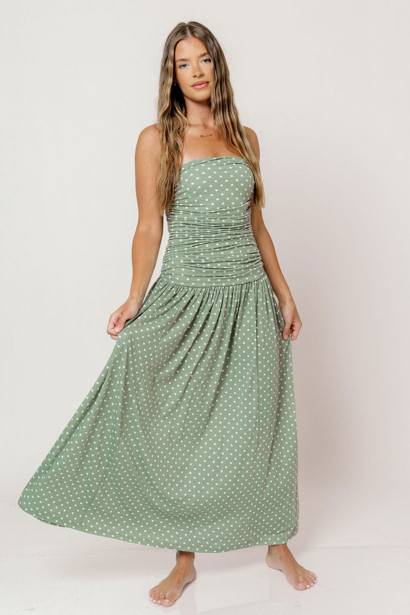 Emilee Polka Dot Maxi Dress in Sage/White