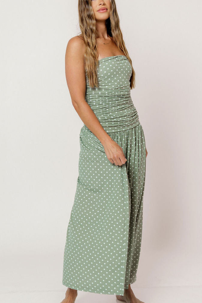 Emilee Polka Dot Maxi Dress in Sage/White