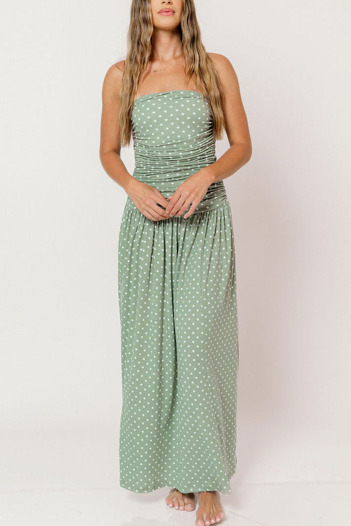 Emilee Polka Dot Maxi Dress in Sage/White