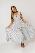 Nataliya Structured Striped Maxi Dress in Dusty Blue