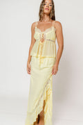 Kristian Lace Trim Front Tie Top and Side Split Maxi Skirt Set in Lemon