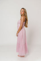 Faye 100% Cotton Lace Detail Maxi Dress in Dusty Pink