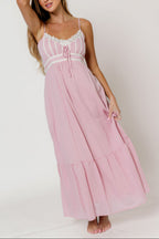 Faye 100% Cotton Lace Detail Maxi Dress in Dusty Pink