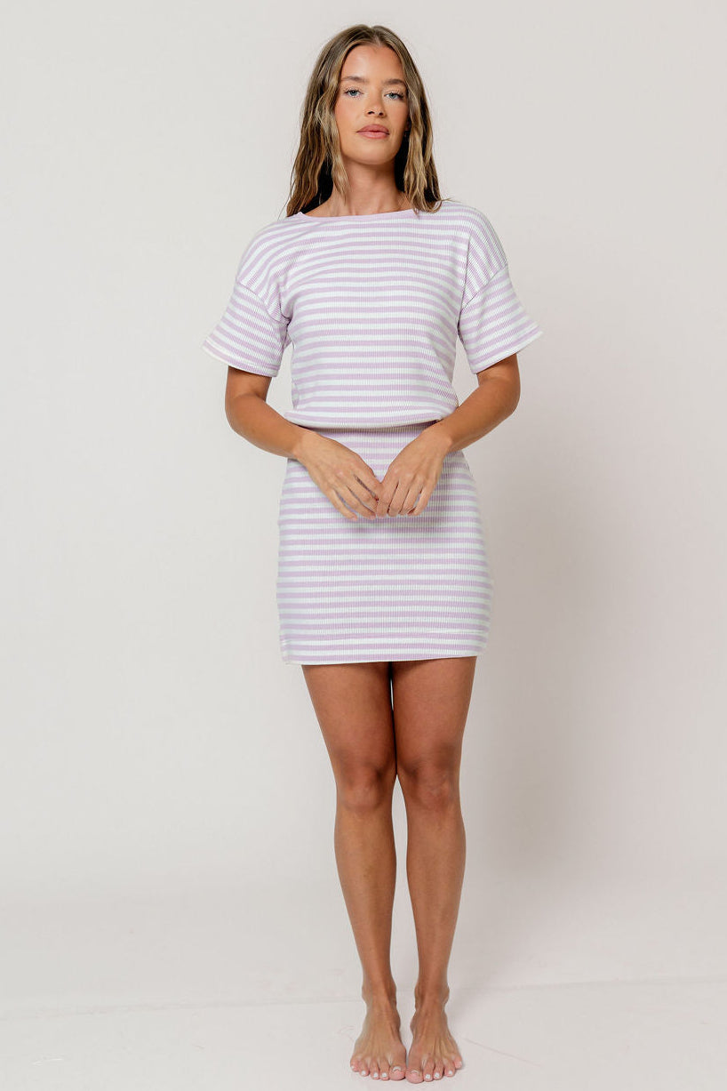 Liora Striped Mini Dress in Lavender/White