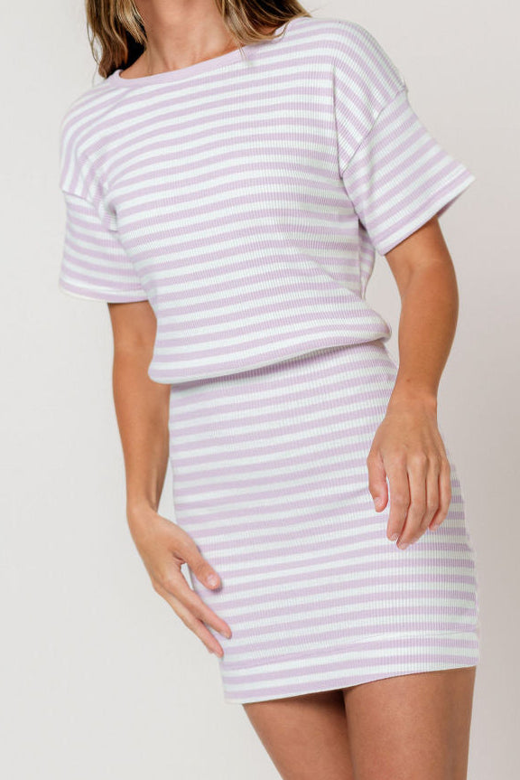Liora Striped Mini Dress in Lavender/White
