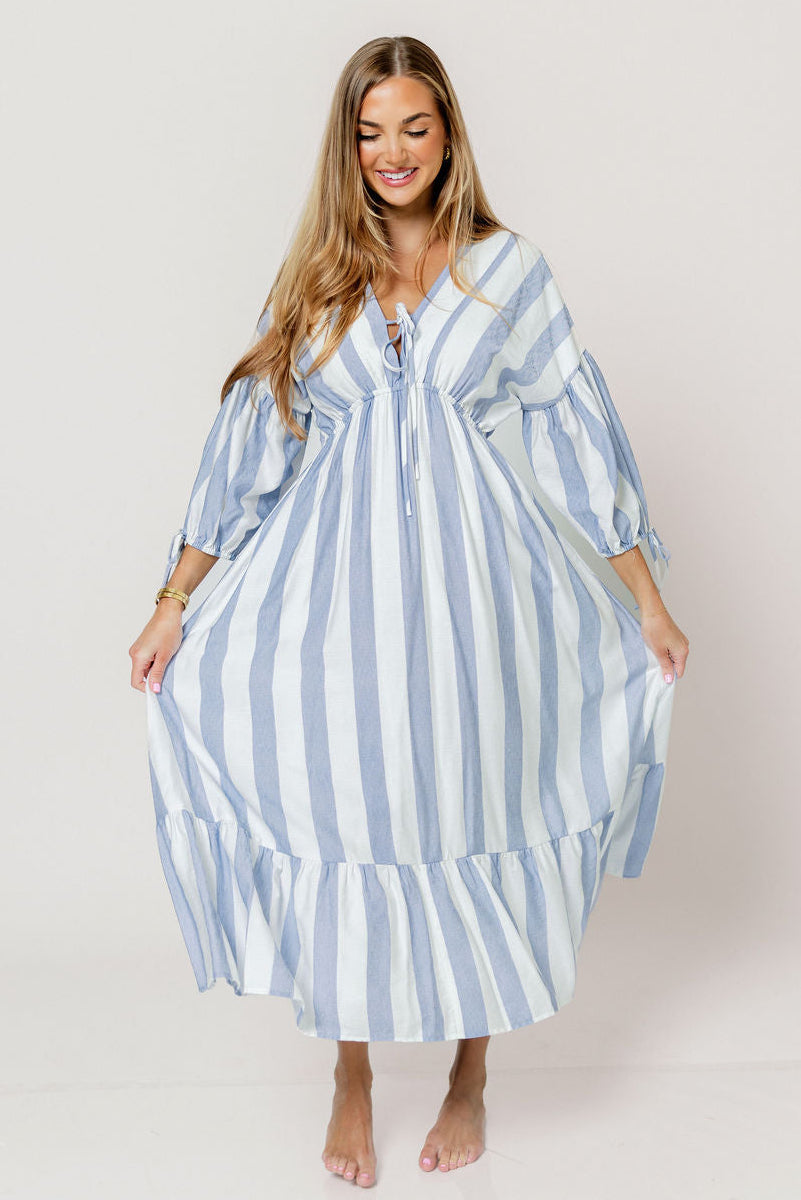 Hunter 100% Cotton Midi Dress in Blue Stripe - Bump Friendly & Inclusive Sizing *6/11 PRE-ORDER*