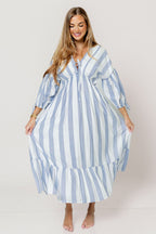 Hunter 100% Cotton Midi Dress in Blue Stripe - Bump Friendly & Inclusive Sizing *6/11 PRE-ORDER*