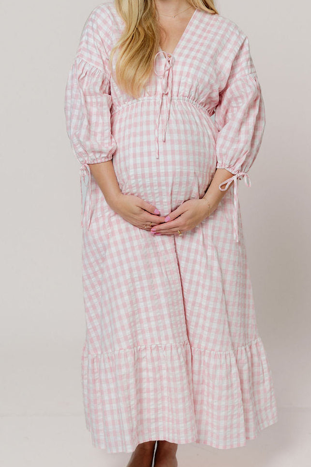 100% Cotton Hunter Midi Dress in Pink Gingham - Bump Friendly & Inclusive Sizing *6/11 PRE-ORDER*