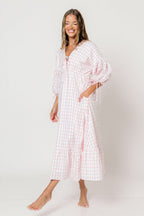 100% Cotton Hunter Midi Dress in Pink Gingham - Bump Friendly & Inclusive Sizing *6/11 PRE-ORDER*