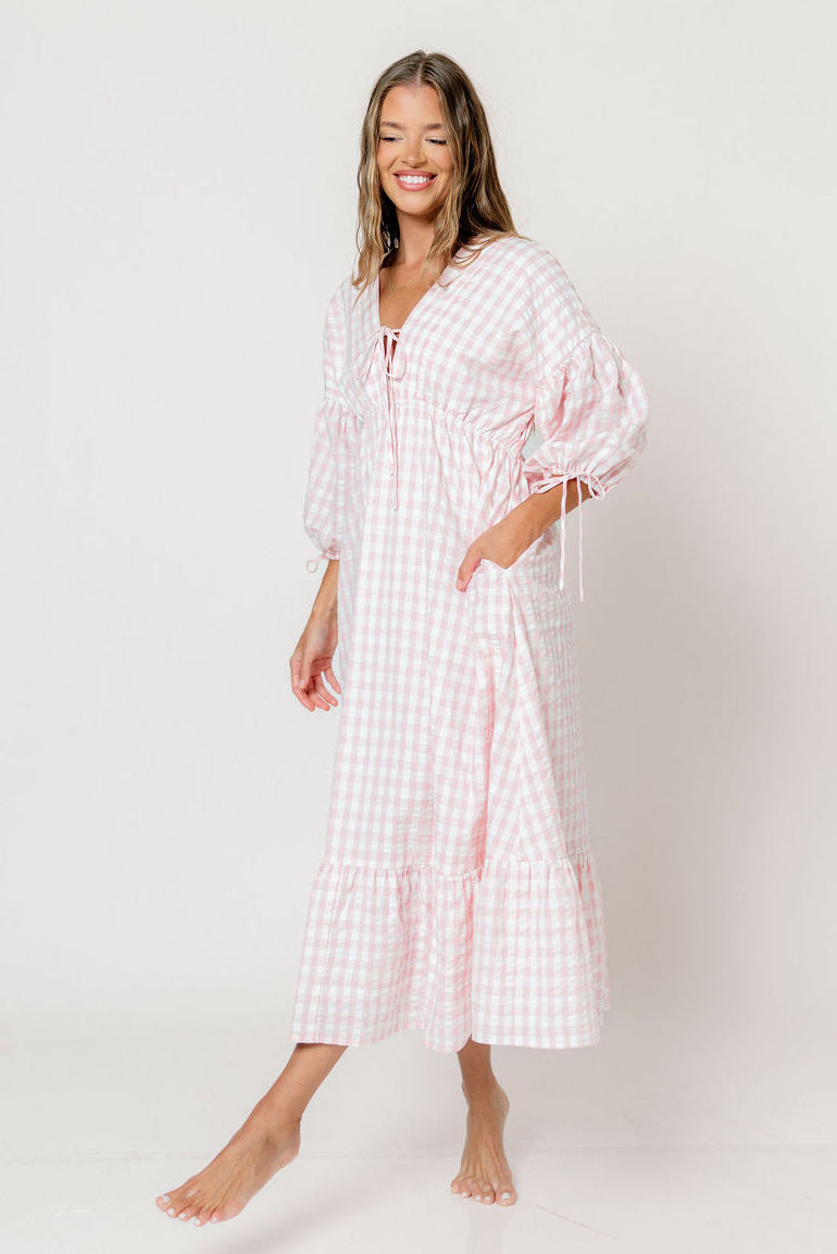 100% Cotton Hunter Midi Dress in Pink Gingham - Bump Friendly & Inclusive Sizing *6/11 PRE-ORDER*