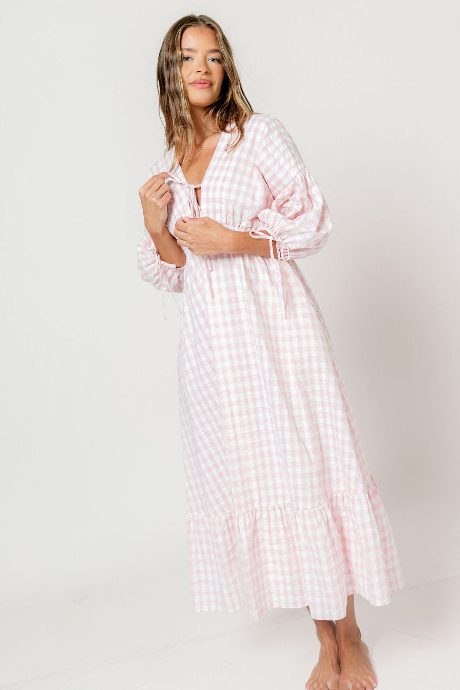 100% Cotton Hunter Midi Dress in Pink Gingham - Bump Friendly & Inclusive Sizing *6/11 PRE-ORDER*