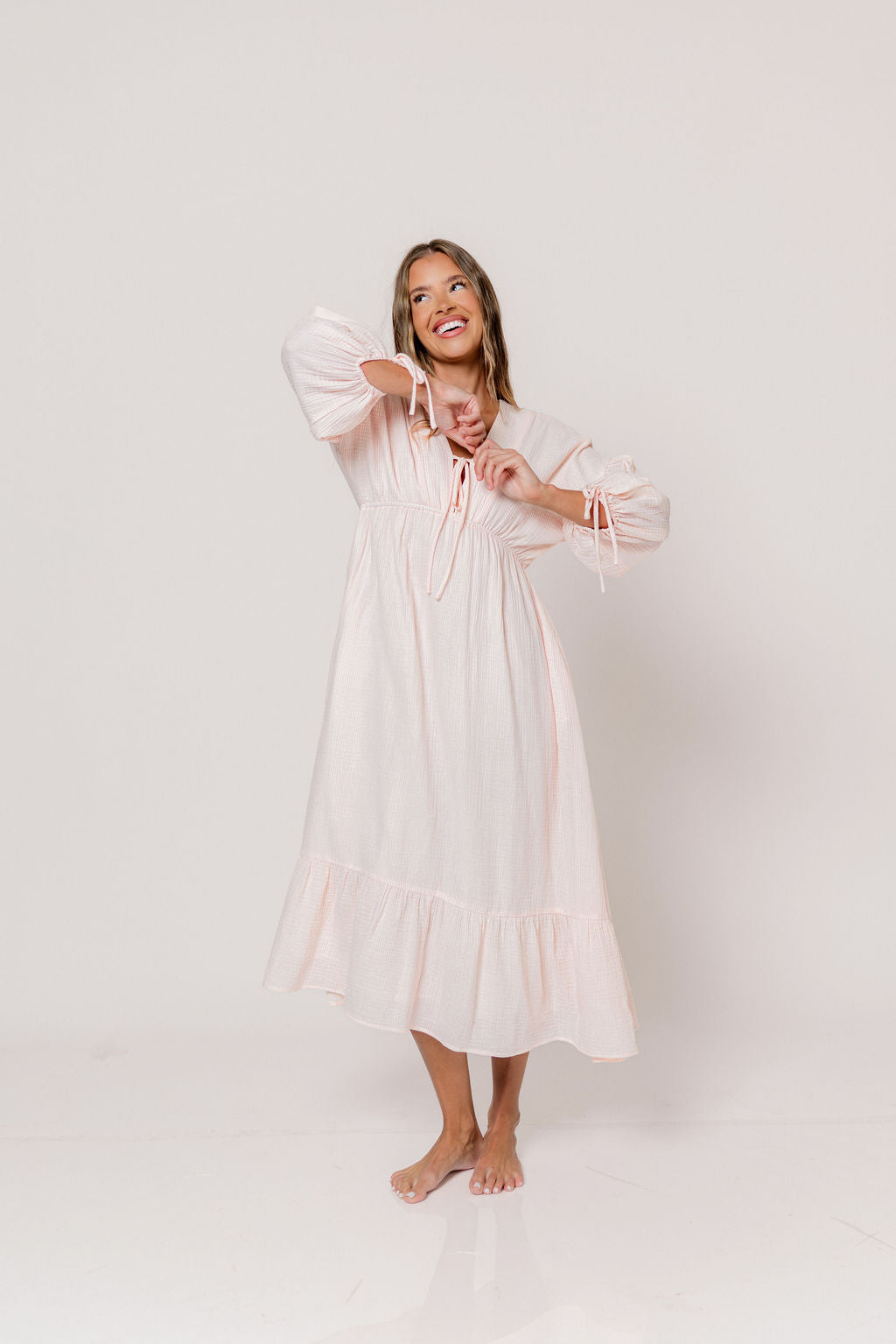 100% Cotton Hunter Midi Dress in Pink Stripe - Bump Friendly & Inclusive Sizing