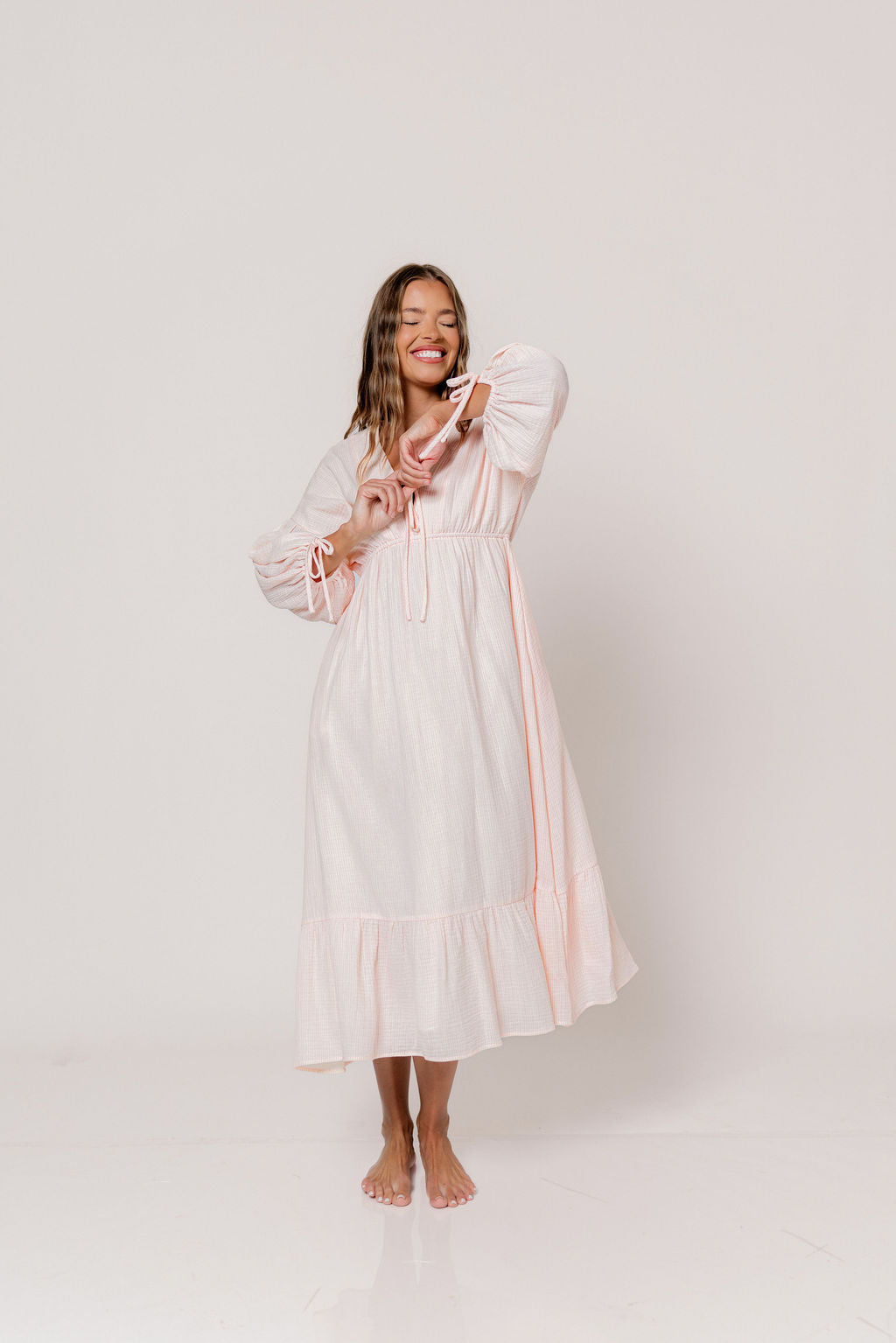 100% Cotton Hunter Midi Dress in Pink Stripe - Bump Friendly & Inclusive Sizing