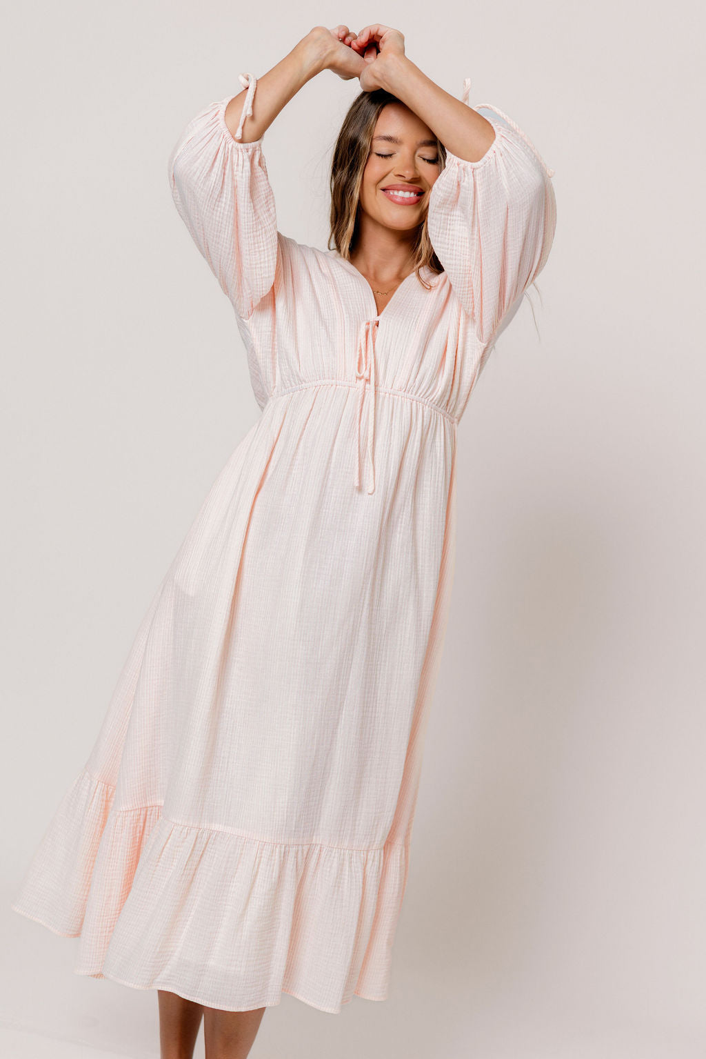 100% Cotton Hunter Midi Dress in Pink Stripe - Bump Friendly & Inclusive Sizing