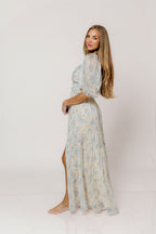 Daphne Maxi Dress in Peach/Blue Floral - Bump Friendly