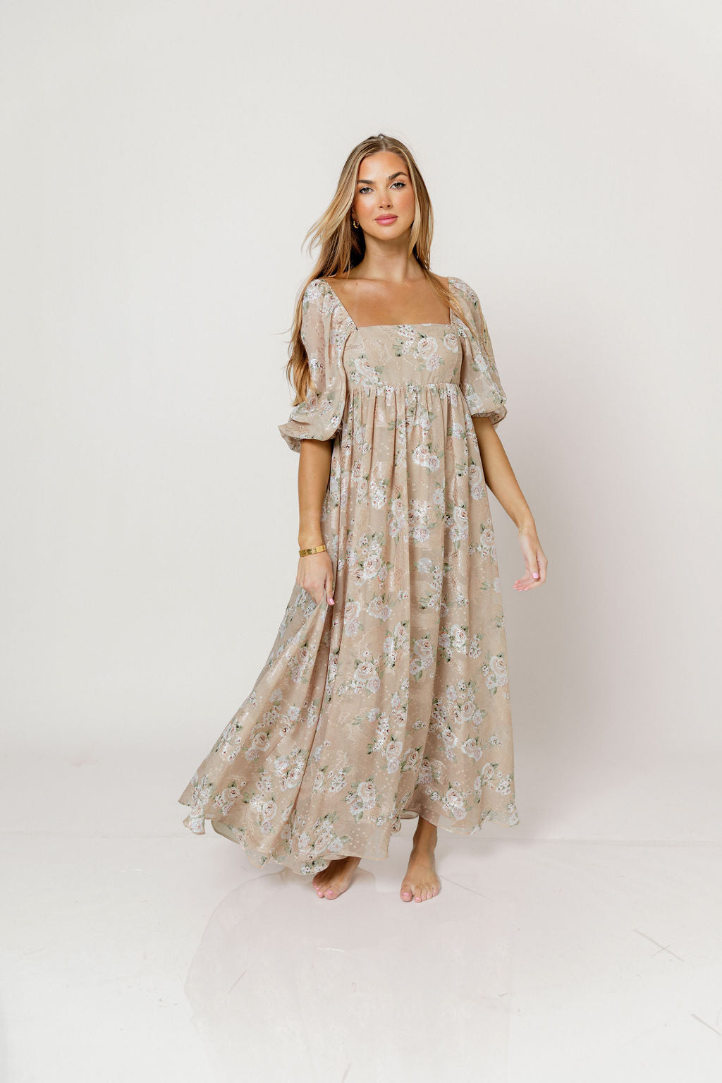 Mona Maxi Dress in Beige/Brown Floral - Bump Friendly (Restocking in July)