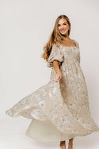 Mona Maxi Dress in Beige/Brown Floral - Bump Friendly (Restocking in July)