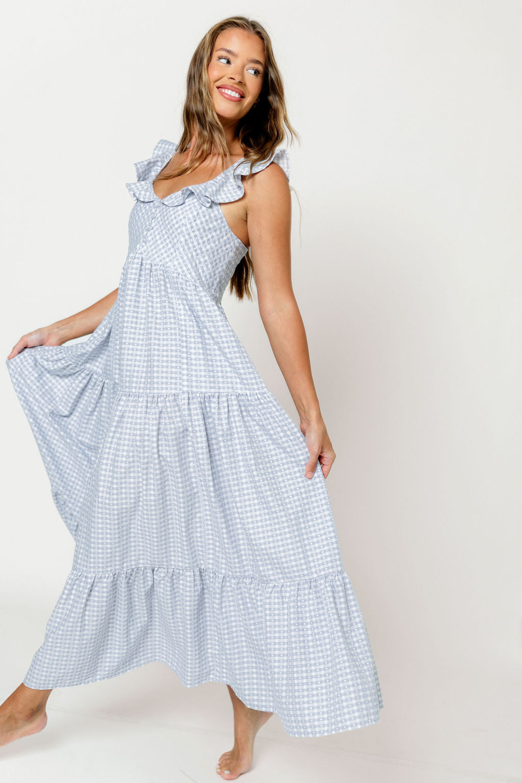 Kamden Heart Gingham Midi Dress in Blue