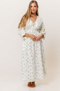 Hunter 100% Cotton Midi Dress with Eyelet Trimming in Blue Floral - Bump Friendly