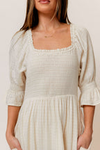 Sienna 100% Cotton Puff Sleeve Maxi Dress in Mute Pale Pink Plaid (Lined) - Bump Friendly