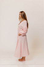 Hunter 100% Cotton Midi Dress in Pale Pink Foliage - Bump Friendly